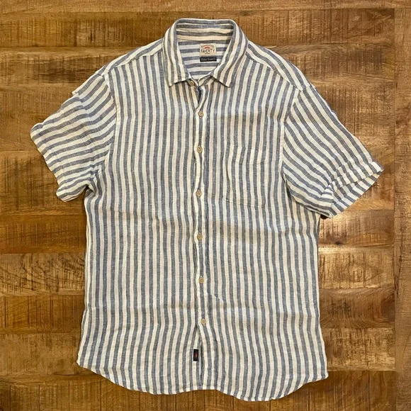 Faherty Short Sleeve Palma Striped Linen Shirt - Picture 2 of 8